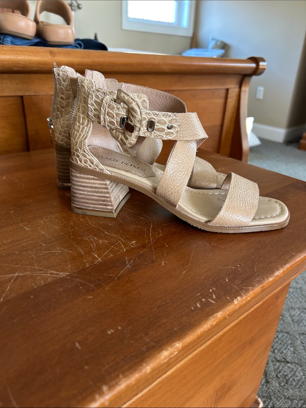 Donald J. Pliner Neutral Croc-Texture Block Heel Sandals